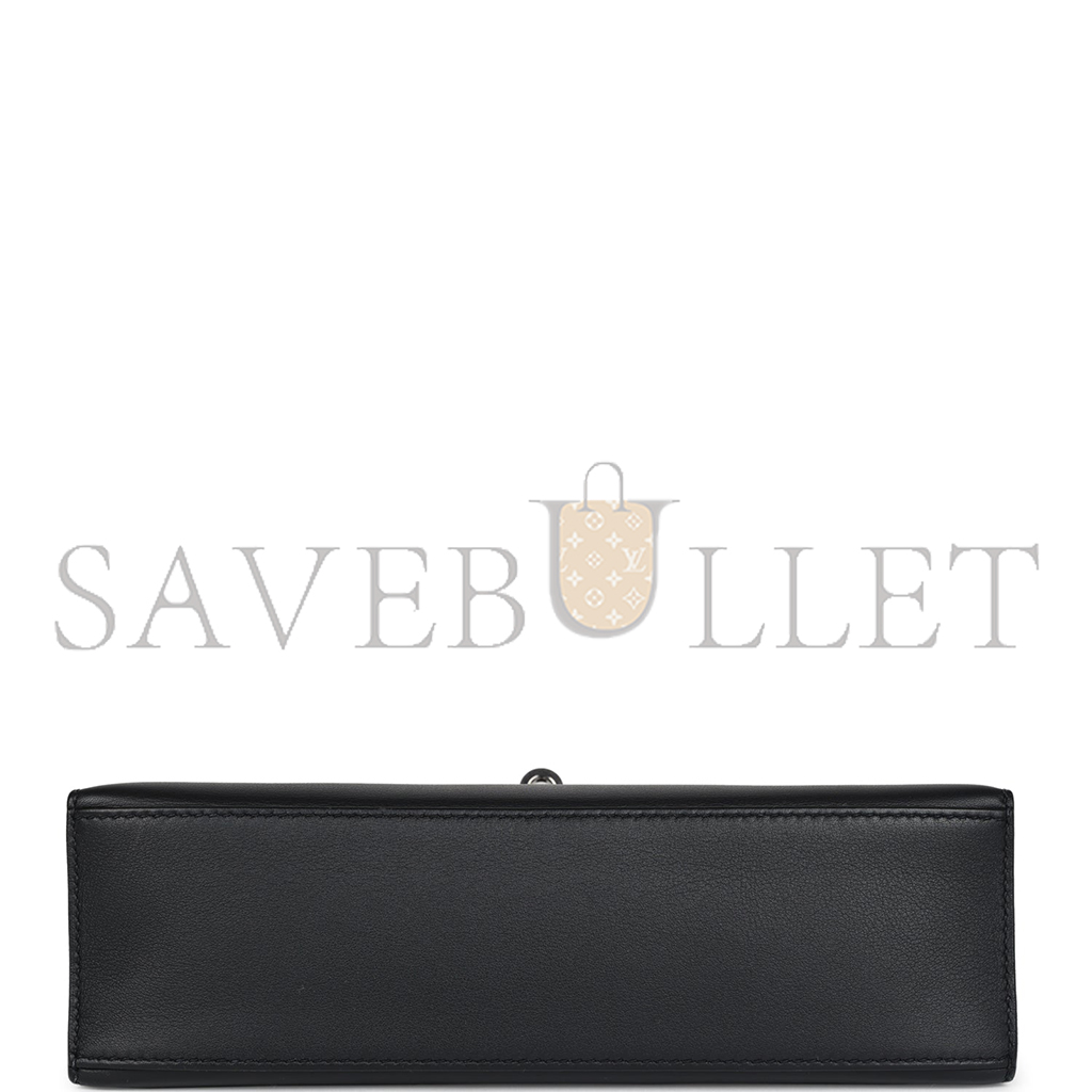 HERMÈS KELLY POCHETTE BLACK WITH VELVET GREEN SWIFT PALLADIUM HARDWARE (22*14*7cm) 